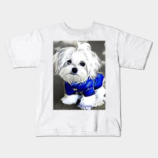 Maltese Artwork, Maltese art, dog art, dog portrait, Magnus the cute, Cute white dog, white dog decor, maltese merchandise Kids T-Shirt